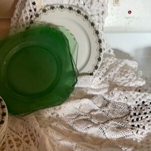 Set of green entree  plates